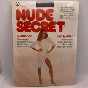 Nude Secret Sheer Pantyhose Nylons Size B Soft Grey Sandalfoot Vintage